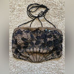 100% Silk Vintage Black Beaded Top - S